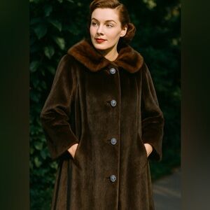 La France Simotta by Irving Posluns Genuine mink fur collar swing coat